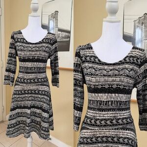 Forever 21 Black and White Tribal Fit-and-Flare Dress Large